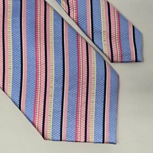 ATESETA FIRENZE ITALY SILK TIE BLUE PINK HEAVY LUXURY SATIN STRIPE 3.75" X 59"